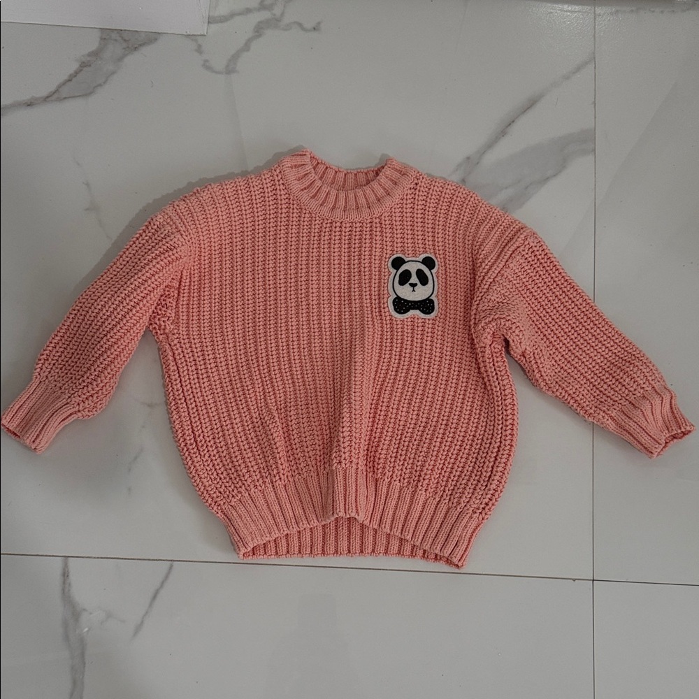 MINI RODINI peach Sweater with Panda Patch
